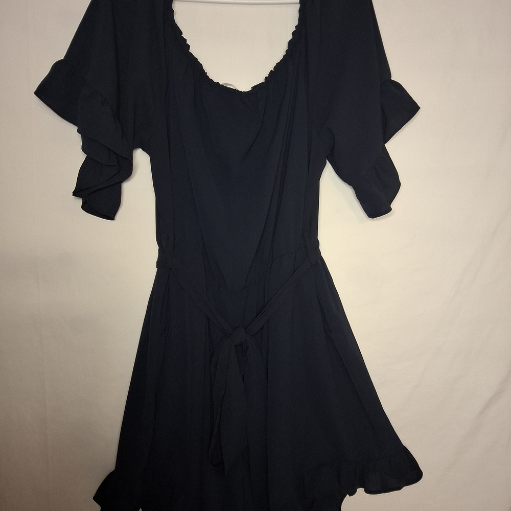 Elegant Navy Blue Women's Romper‎ With Tie Waist